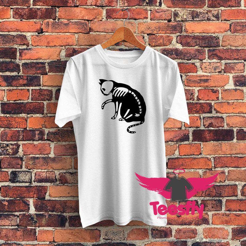 Cat White Skull Graphic T Shirt
