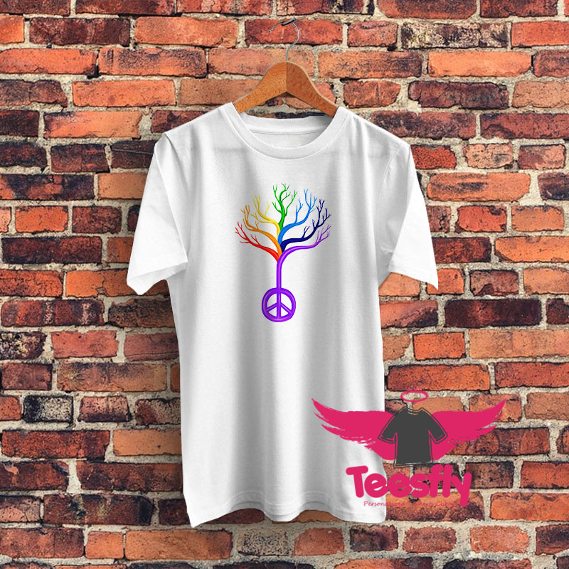 Rainbow Peace Sign Tree Graphic T Shirt