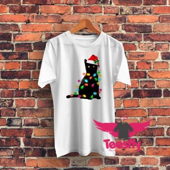 Black Cat Christmas Light Graphic T Shirt