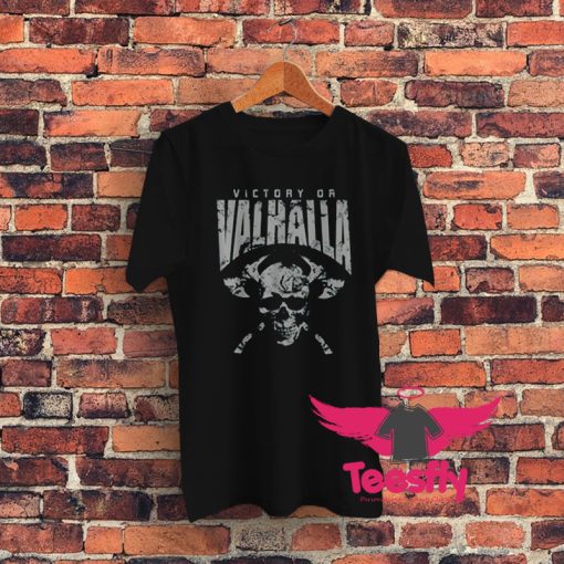 Black Victory or Valhalla Skull and Viking Graphic T Shirt