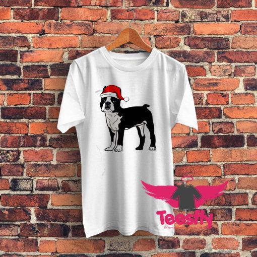 Boston Terrier In Santa Hat Christmas Graphic T Shirt
