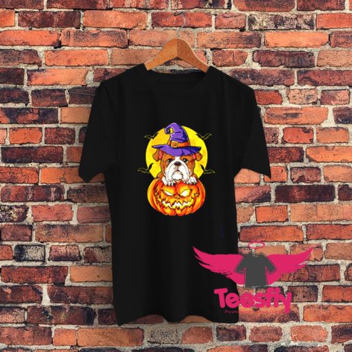 Bulldog Witch Pumpkin Halloween Graphic T Shirt