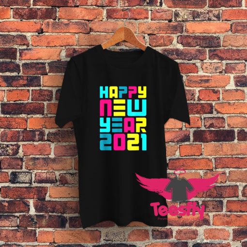 Colorful Futuristic Happy New Year Graphic T Shirt