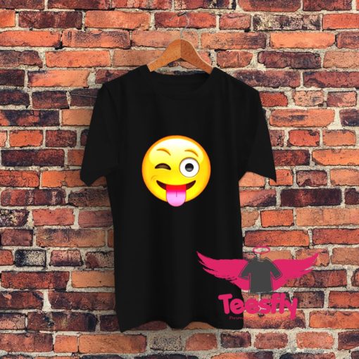 Emoticon Tongue Out Emoji with Winking Eye Smiley Graphic T Shirt