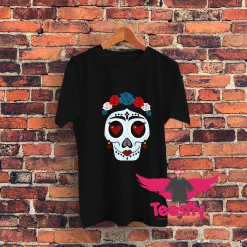Flower Hearts Sugar Skull Graphic T Shirt