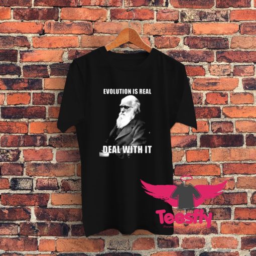 Funny Hipster Charles Darwin Evolution is Real Meme Graphic T Shirt