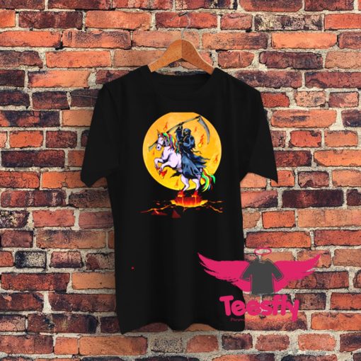 Grim Reaper With Unicorn Graphic T Shirt