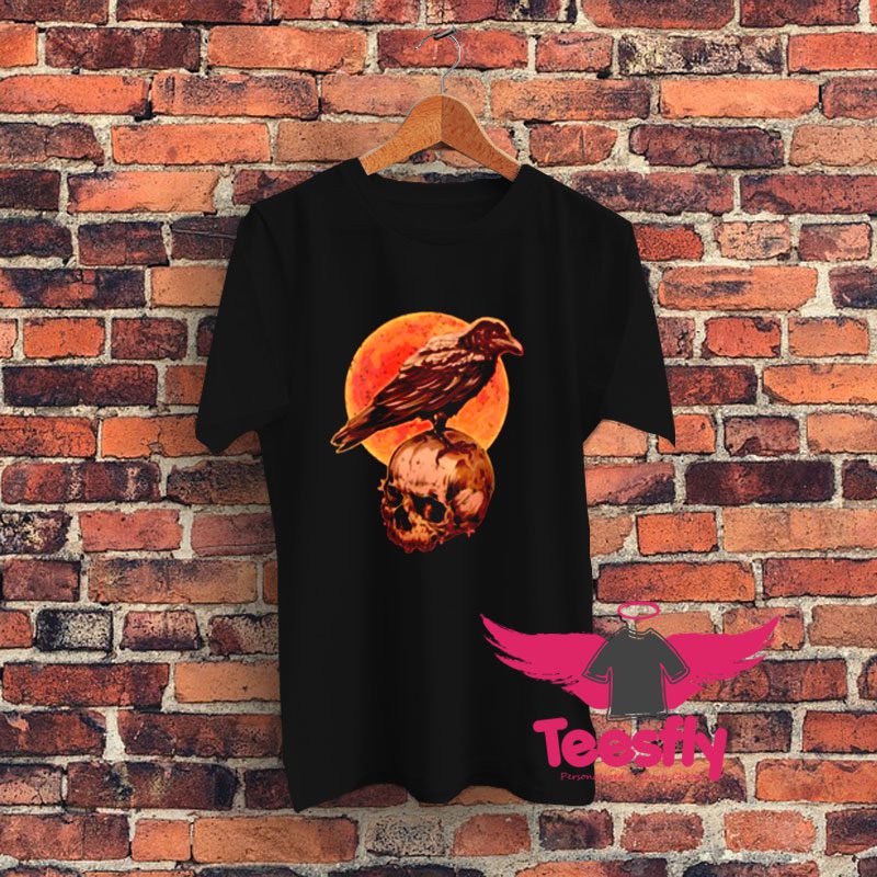 Halloween Cool Raven Crow Skull And Moon Graphic T Shirt