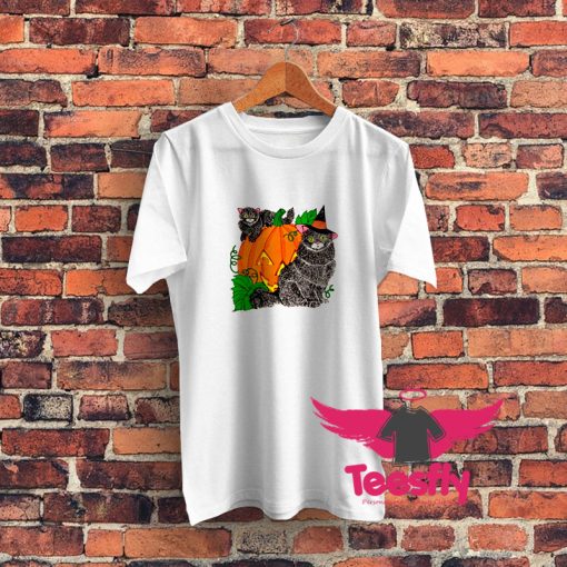 Halloween Pumpkin Black Cats Graphic T Shirt