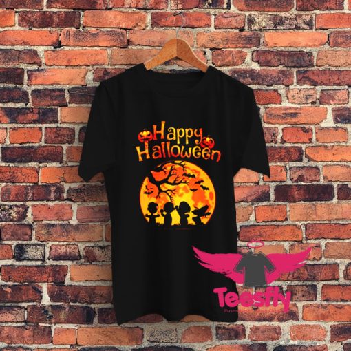 Peanut Snoopy And Charlie Brown Happy Halloween Pumpkin Moon Graphic T Shirt