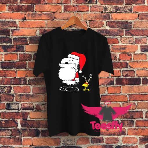 Peanuts Snoopy Woodstock Antlers Santa Graphic T Shirt