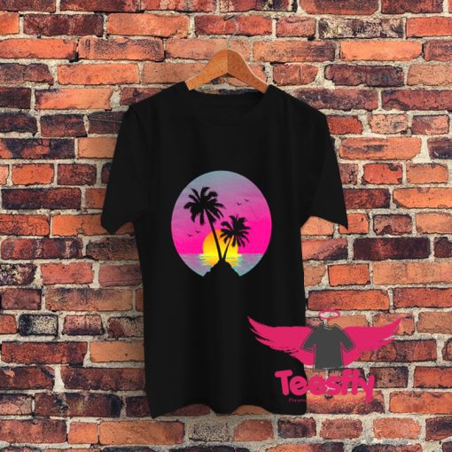 Retro 80s Aesthetic Sunset In A Circle Graphic T Shirt
