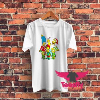 Simpsons Christmas Family and Homer With Beer Graphic T Shirt