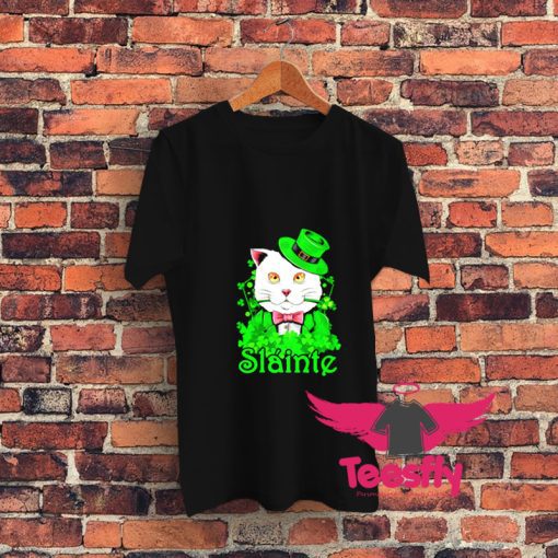Slainte Irish Cat Cheers Good Health St Paddys Day Graphic T Shirt