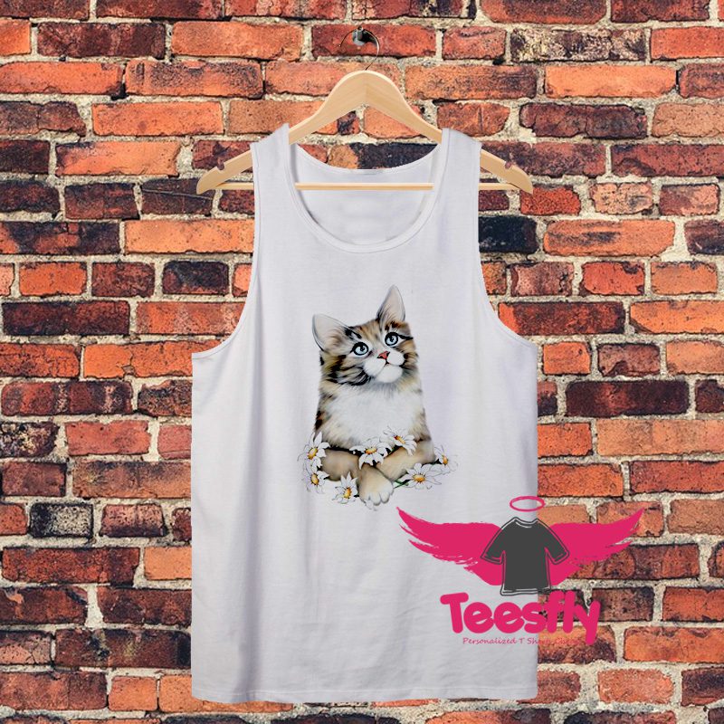 White Cat Beauty Flowers Unisex Tank Top