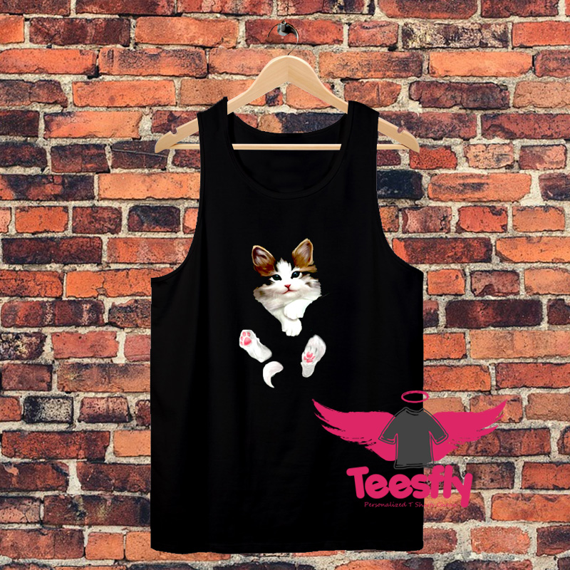 White Kitty in Pocket Cats Unisex Tank Top