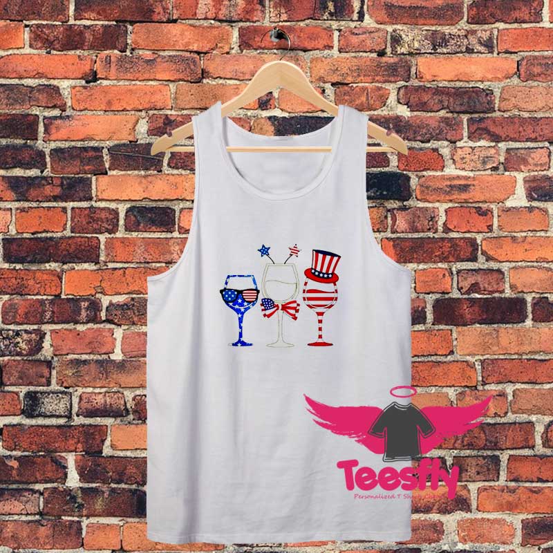 Wine Glaes American Flag Unisex Tank Top