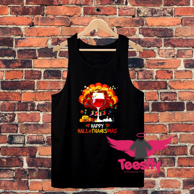 Wine Turkey Happy Hallothanksmas Unisex Tank Top