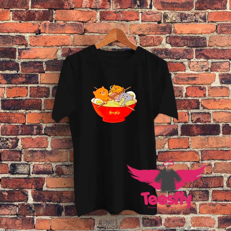 Anime Cat Japanese Ramen Noodles Graphic T Shirt