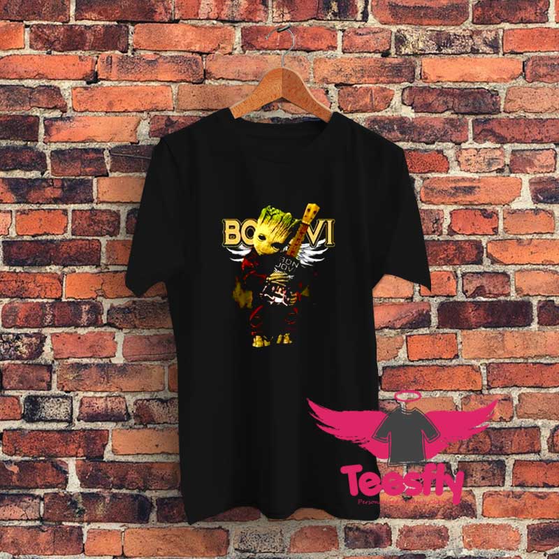 Baby Groot Hug Guitar Bon Jovi Graphic T Shirt