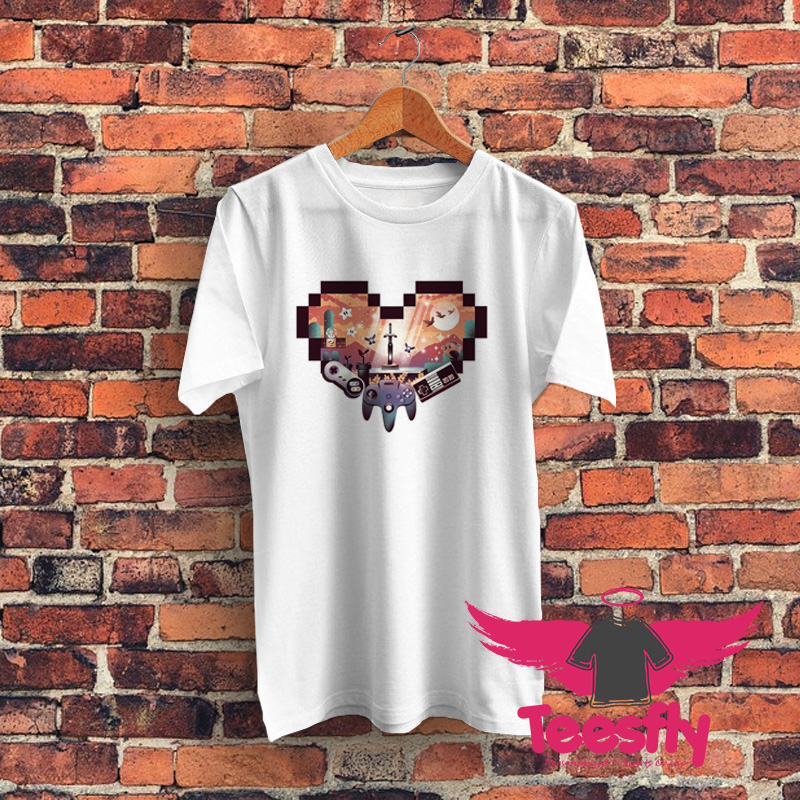 Retro Gamer Heart Graphic T Shirt