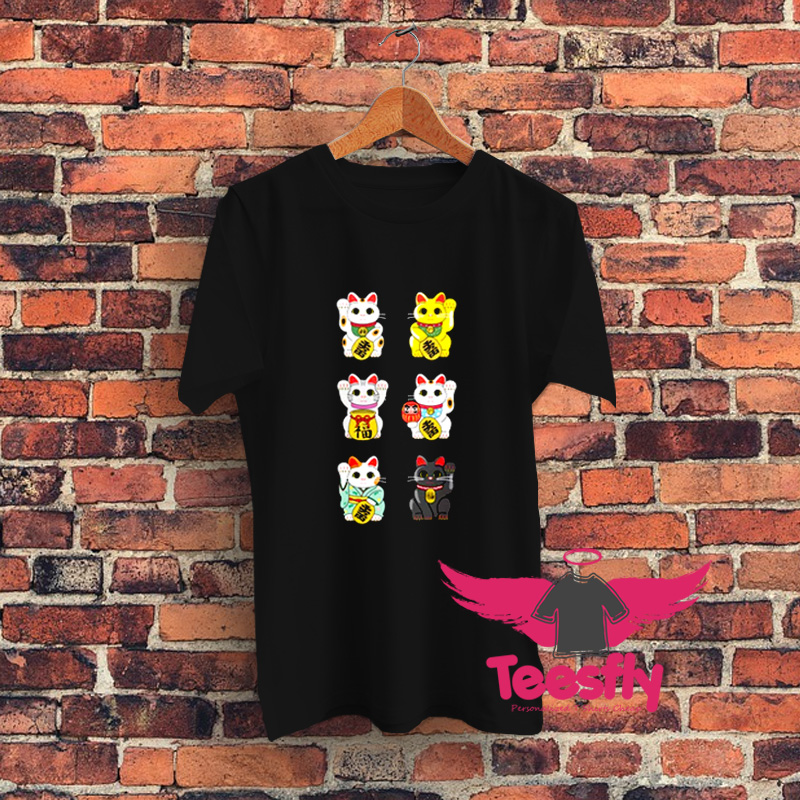Six Maneki Lucky Cat Friend Graphic T Shirt