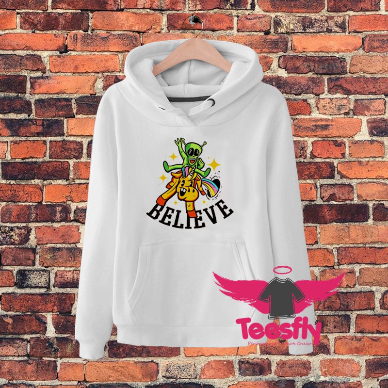 Cute Believe Alien Riding Unicorn Hoodie