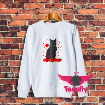 Black Cat With Red Roses Sweatshirt