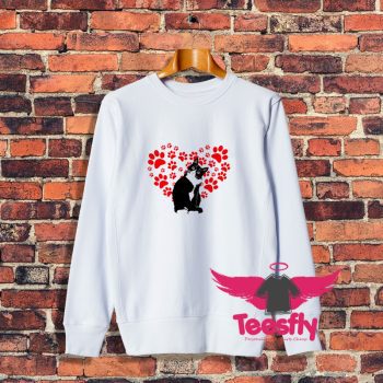 Tuxedo Cat Valentine Heart Paw For Kitten Sweatshirt