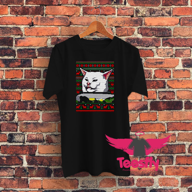 Cat Meme Dinner Ugly Christmas Funny Graphic T Shirt