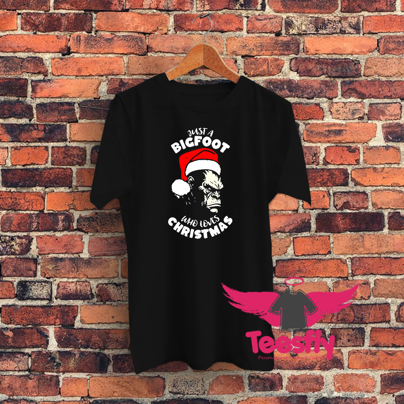 Monkey With Santa Hat Just A Bigfoot Christmas Graphic T Shirt