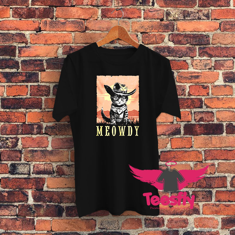 Parody Meowdy Cowboy Sunset Vintage Graphic T Shirt